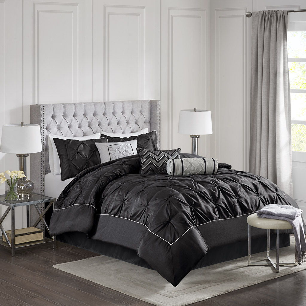 Laurel - California King 7 Piece Tufted Comforter Set - Black