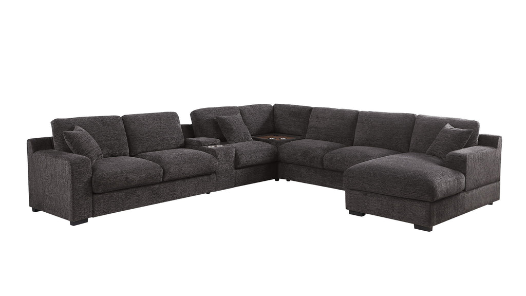 Celine - Corner Sectional Sofa With Right Facing Chaise, Cupholders, And Charging Ports - Gray