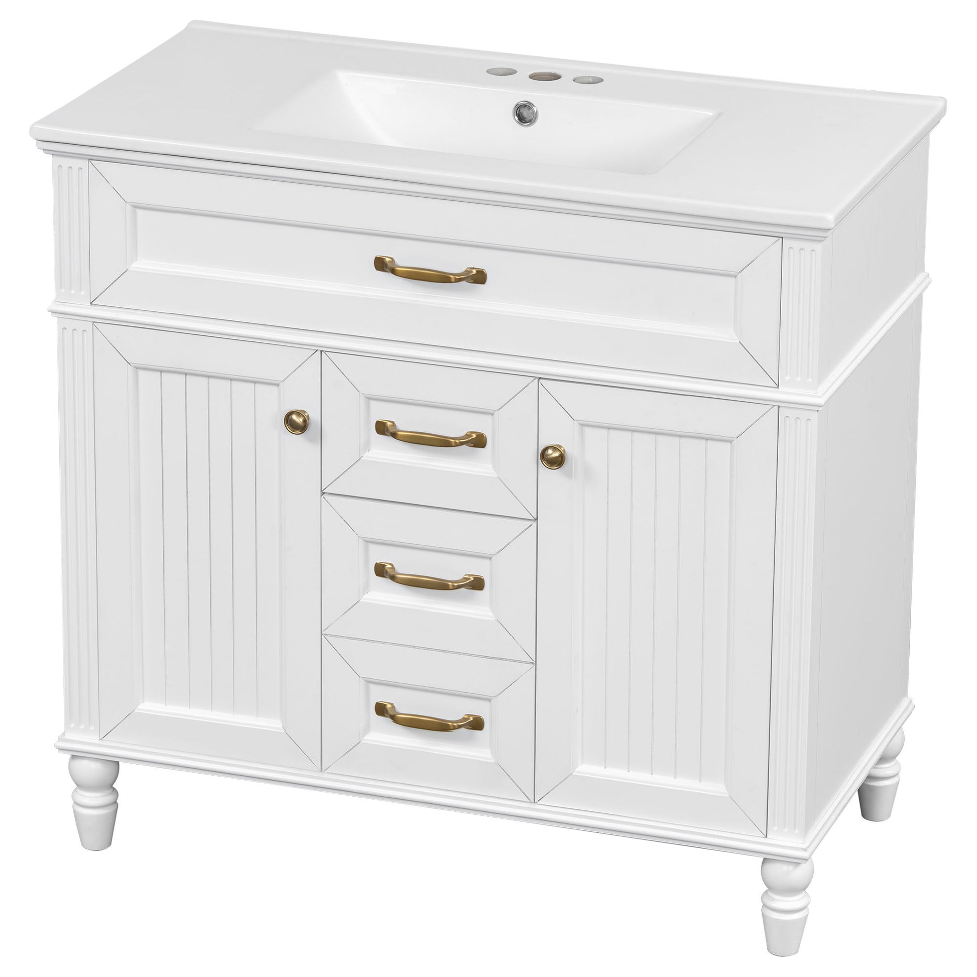 Bathroom Vanity With Sink, Flip-Out Top Drawer, Soft Close Doors, 2 Storage Drawers