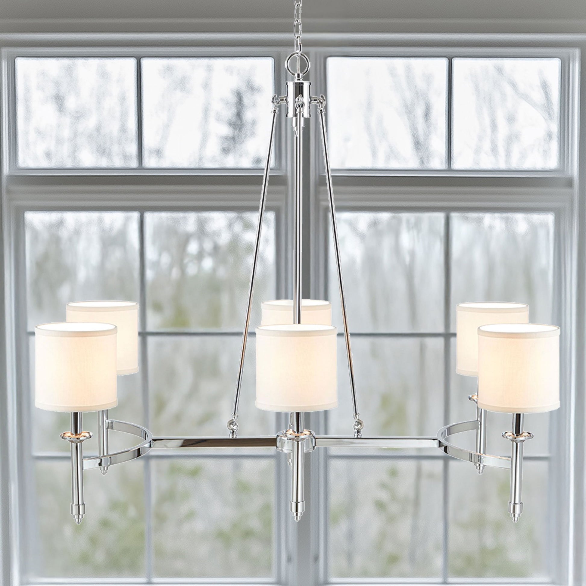 Elegenza - 6-Light Chandelier With Fabric Drum Shades - Chrome
