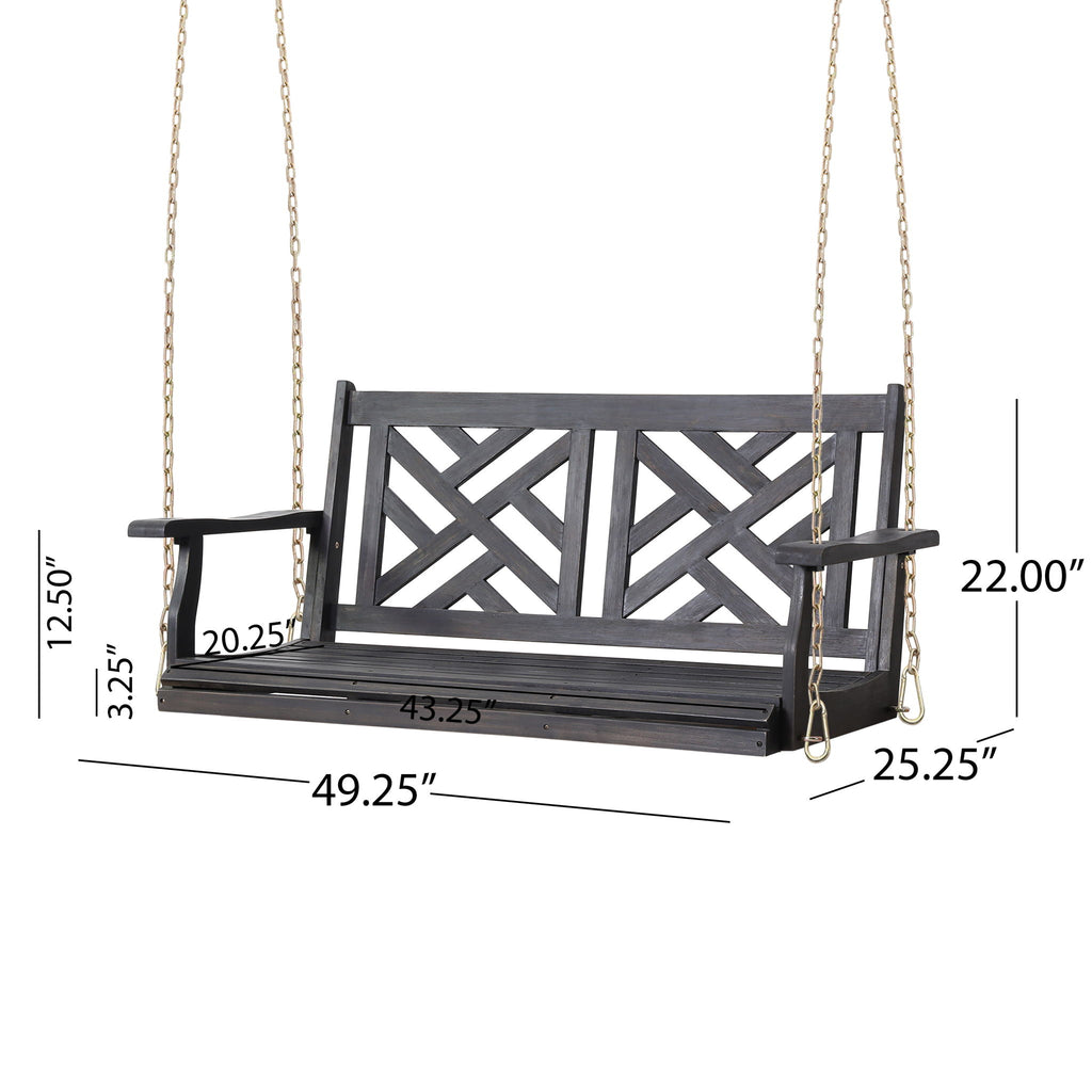 Alejandro - Acacia Wood Porch Swing With Slat Panel Seating