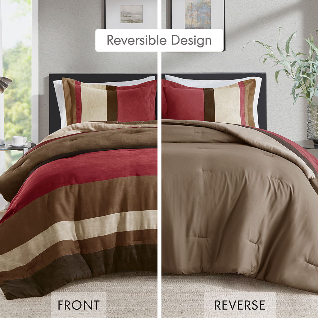 Boulder Stripe - King/California King Pieced Comforter Set - Brick