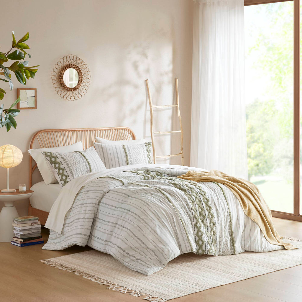 Imani - 3 Piece Full/Queen Printed Comforter Set - Sage/Ivory