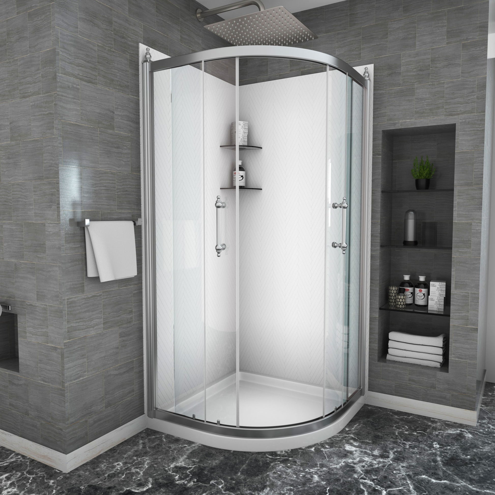 Framed Tub Shower Enclosure With Clear Tempered Glass
