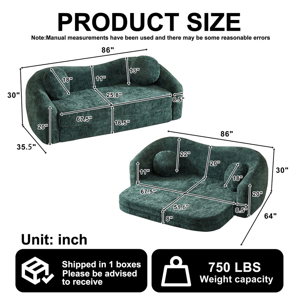 Curved Convertible Sofa, 2 In 1 Frameless Folding Sofa Bed With Pull Out Base And Deep Seat