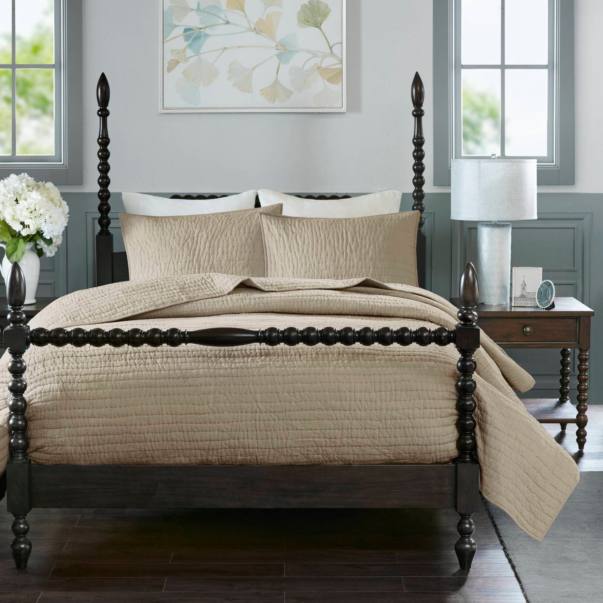 Serene - King Hand Quilted Coverlet Set - Linen