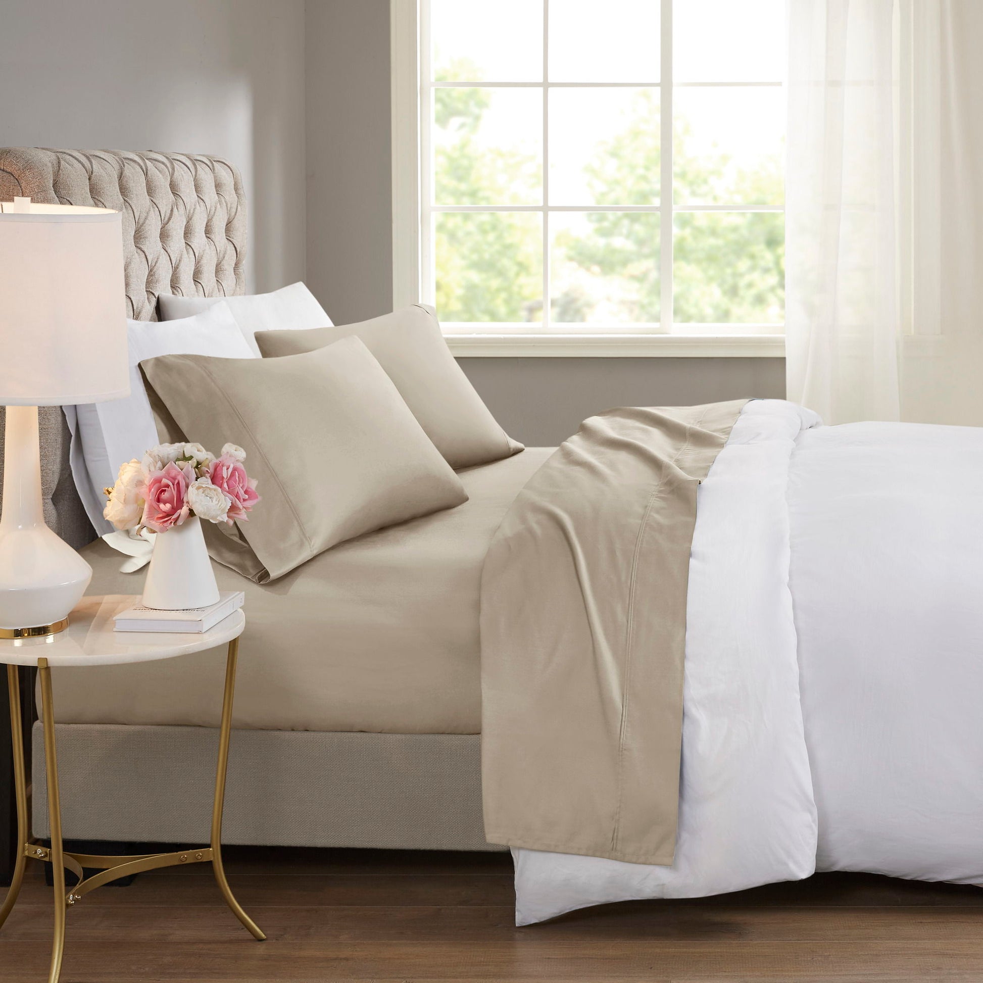 600 Thread Count - King Cooling Cotton Blend 4 Piece Sheet Set - Khaki