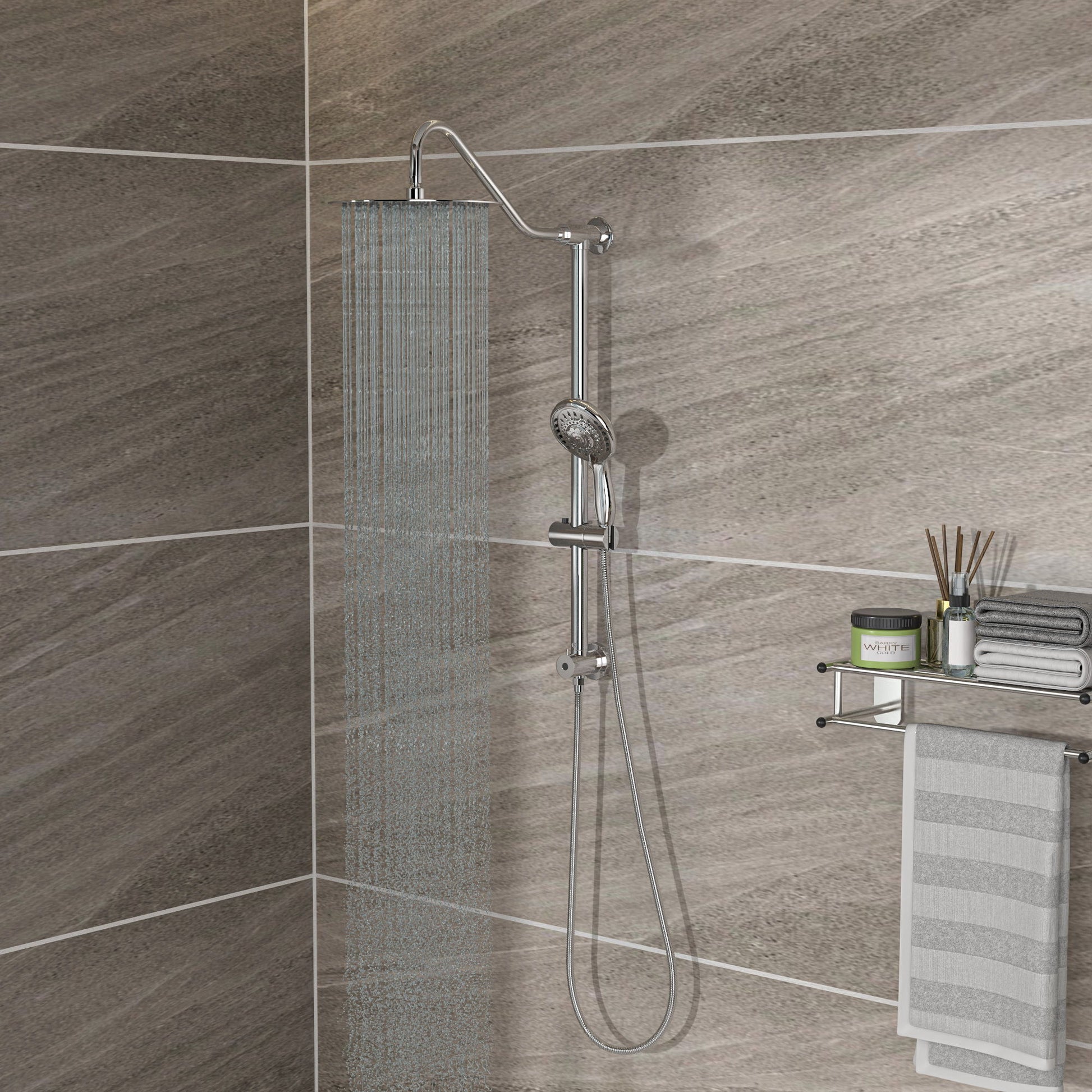 Shower System With 5 Function Rain Hand Shower And Slide Bar Combo