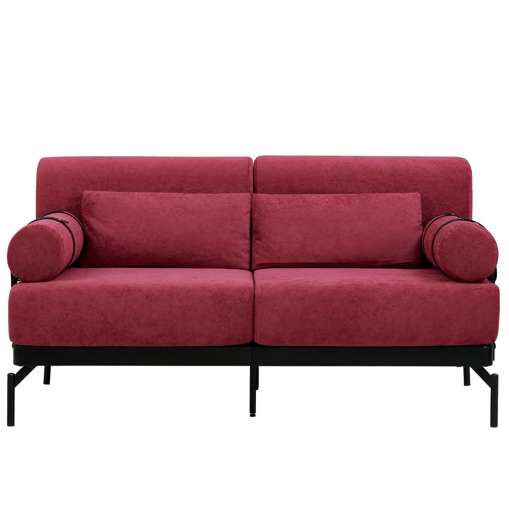 Modern Loveseat Sofa 2 Seater With USB Ports, Cylindrical Armrests