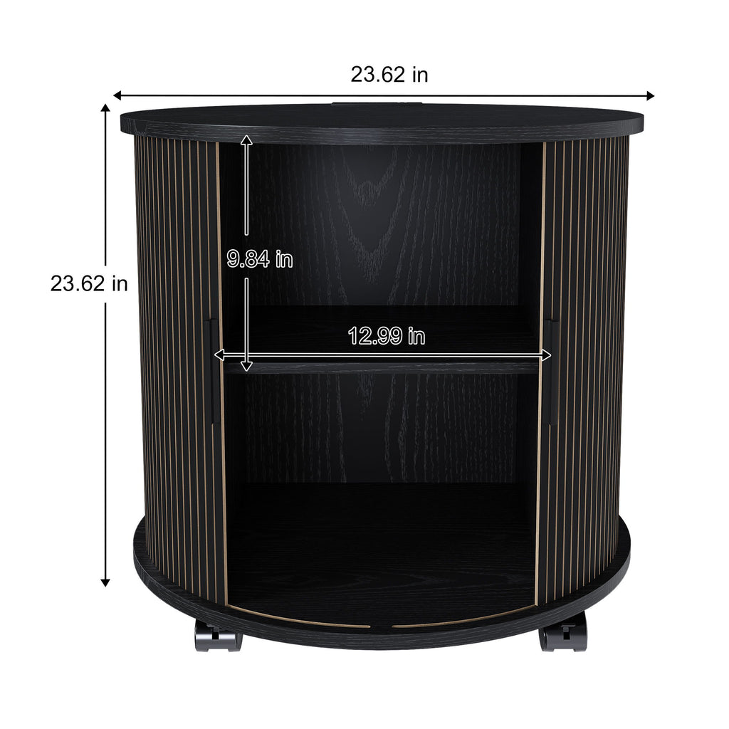 Cylinder Nightstand With Charging Station & Sliding Door