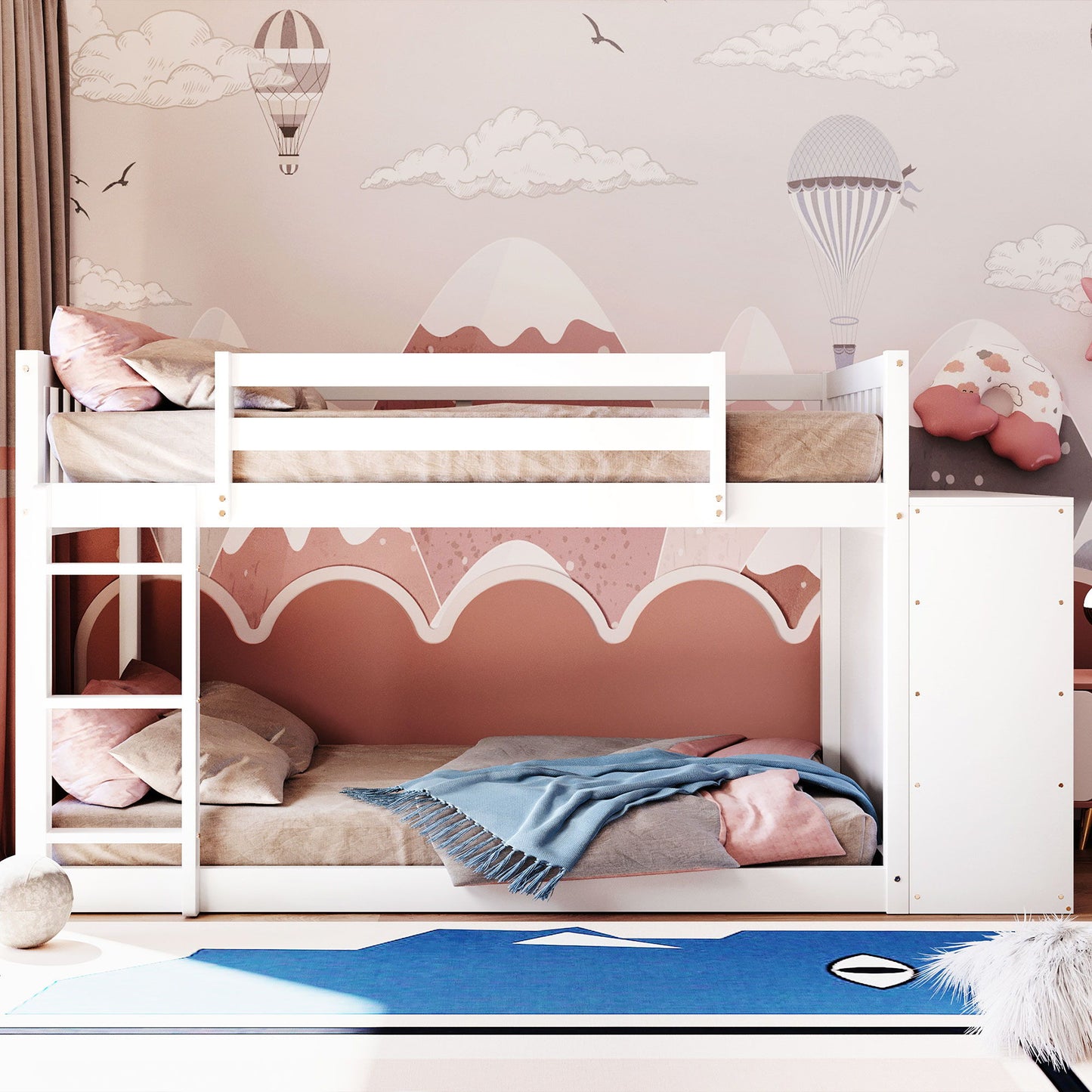 Gewnee - Twin-Over-Twin Bunk Bed With 4 Drawers And 3 Shelves - White