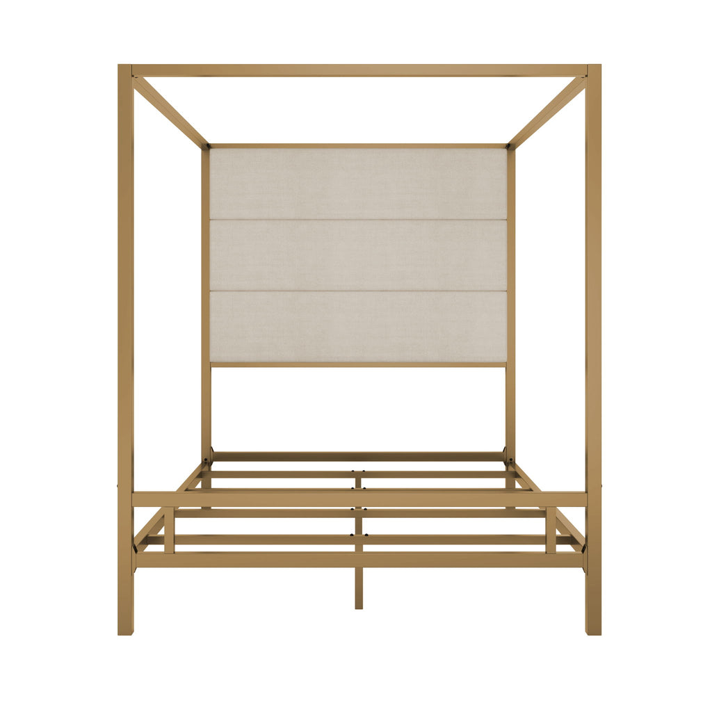 Canopy Bed With Tall Upholstered Headboard, 4 Poster Frame
