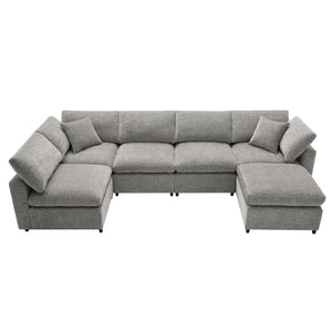 Modern Modular Cloud Sofa Bed, 6 Seat Sectional Couch Set With Ottoman, Free Combination, Convertible U Shaped Sleeper Sofa For Living Room