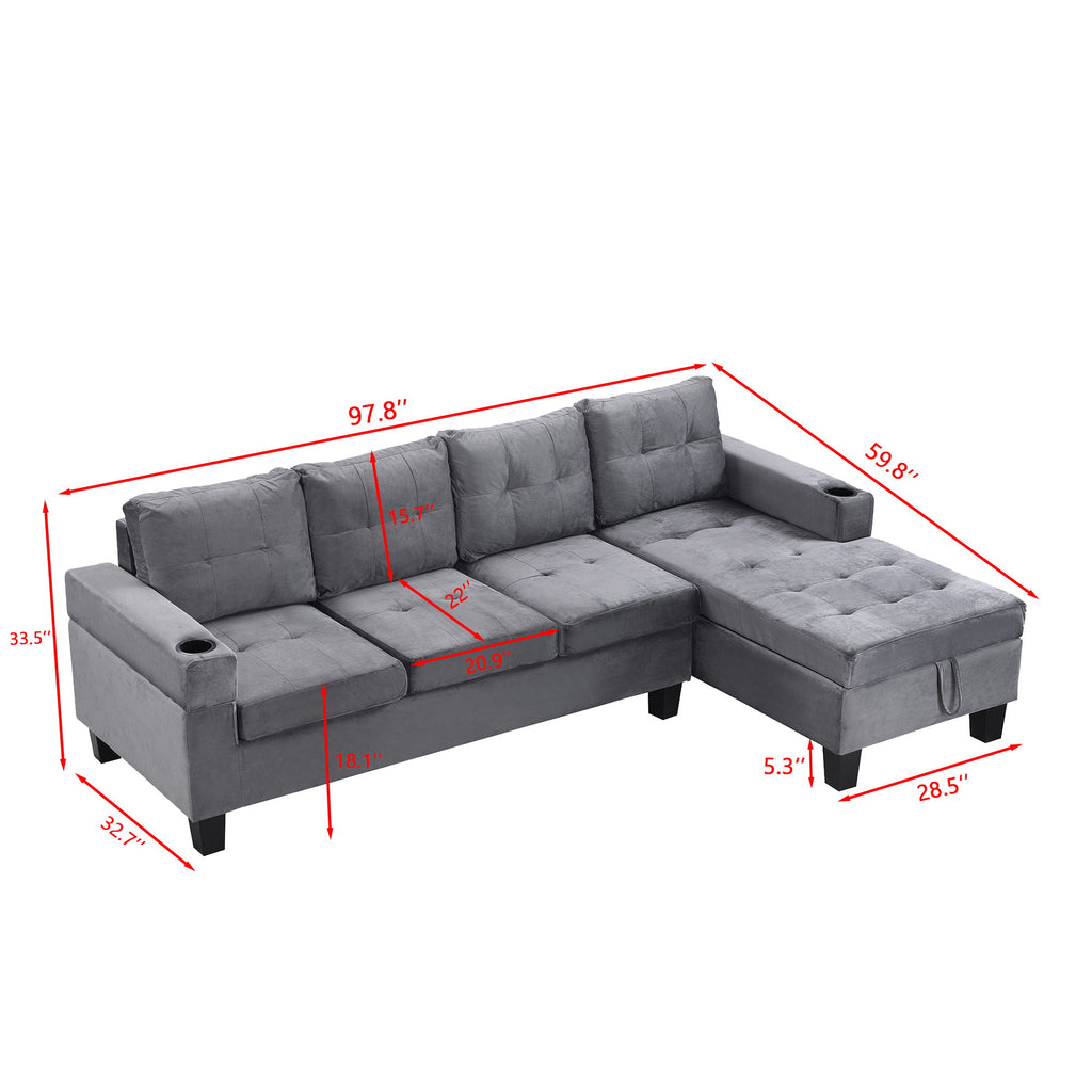 Modern Sectional Sofa Set With L Shape Chaise Lounge And Storage