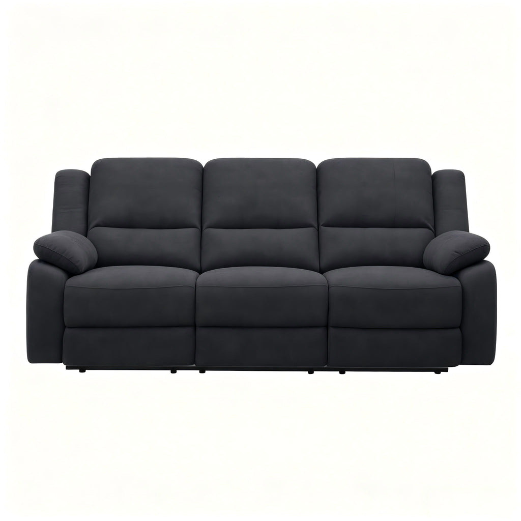 3 Seat Manual Reclining Sofa With Deep Recline - Black