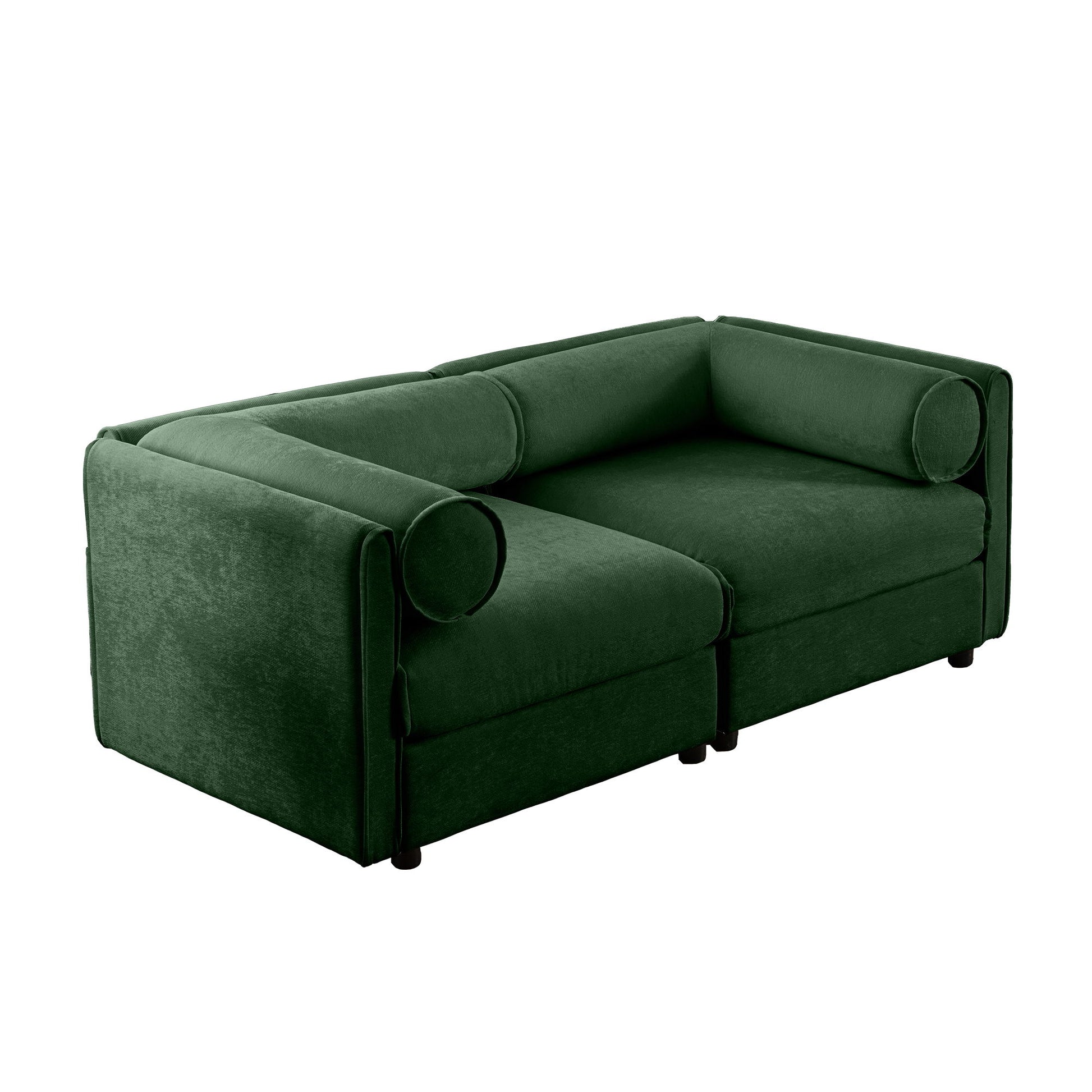 Stylish Chenille Sofa With Storage Seat And Cylindrical Backrest