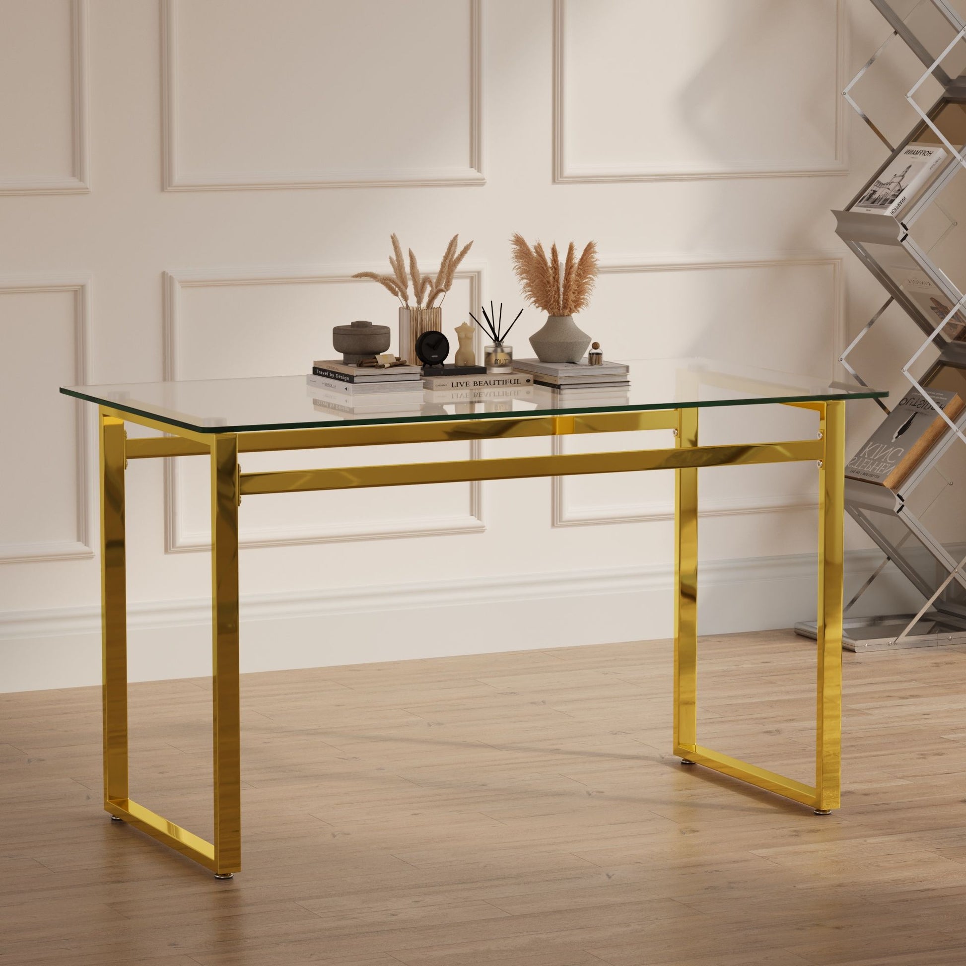Modern Minimalist Rectangular Dining Table With Tempered Glass Top