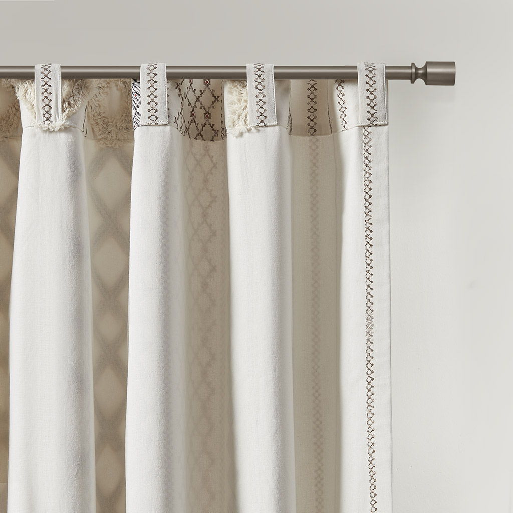Imani - Cotton Printed Curtain Panel With Chenille Stripe And Lining - Ivory