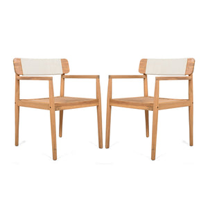 Creative Braided Acacia Wood Outdoor Dining Table And Chairs With Armrests (Set of 2) - Teak / White