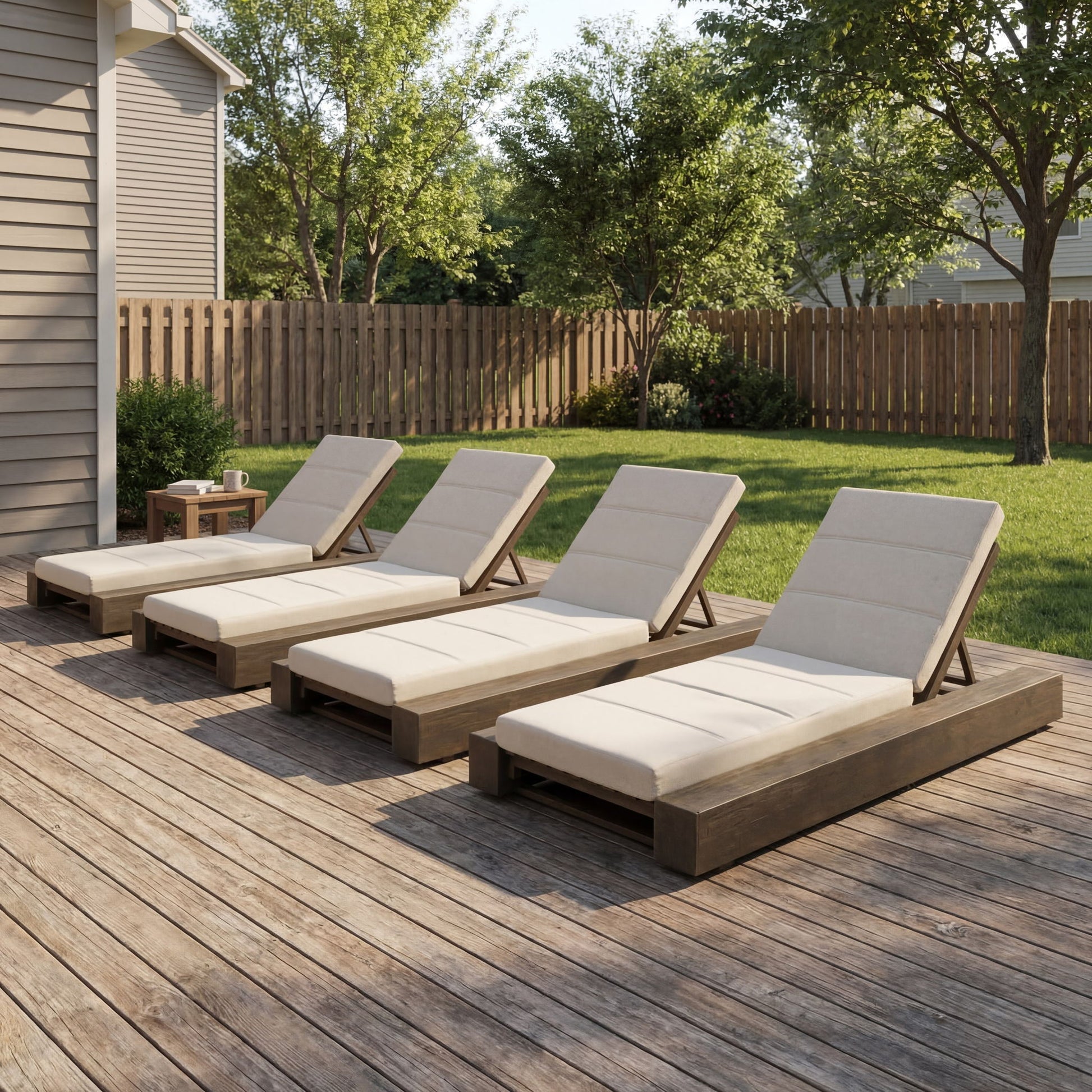 Outdoor Chaise Lounges With Water-Resistant Cushions, Adjustable Backrest