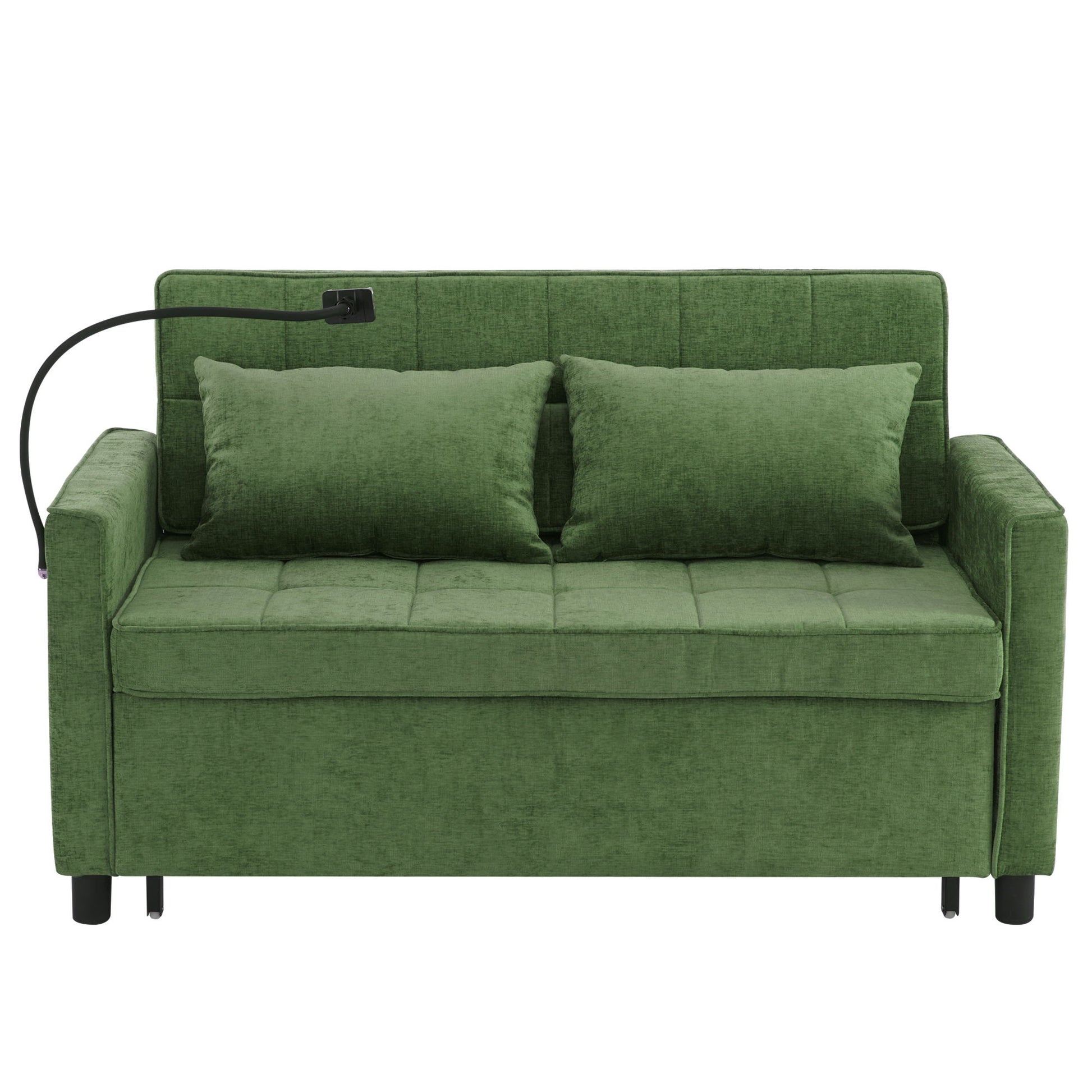 Loveseat Sofa Bed Sleeper With Reversible Backrest, Side Pockets, USB Ports, Phone Holder