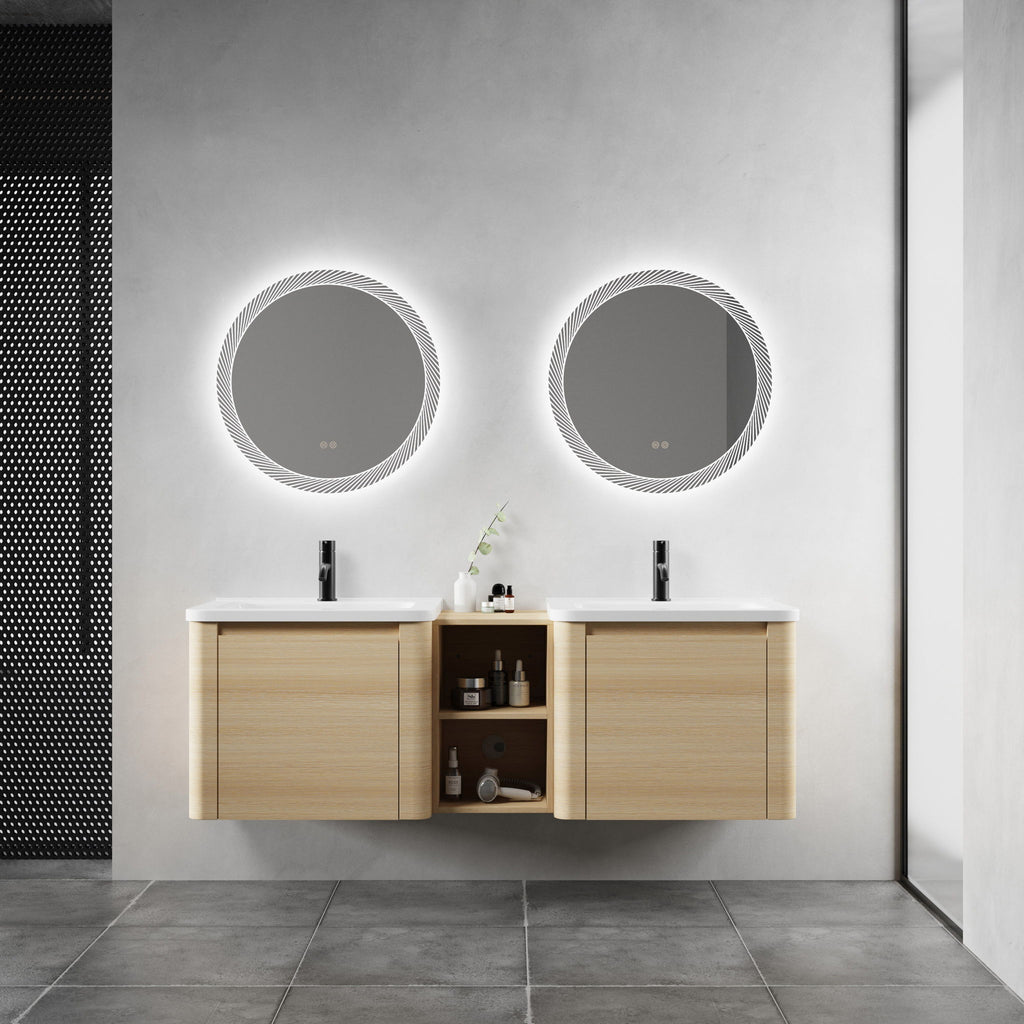 Wall Mounted Bathroom Vanity With Sink And Storage Shelves, Soft Close Doors