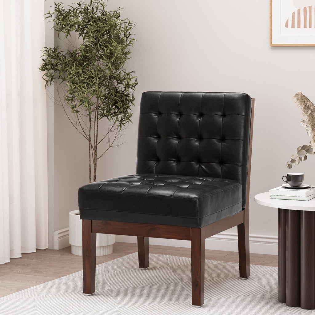 Contemporary Accent Chair With Tufted Waffle Stitch - Black
