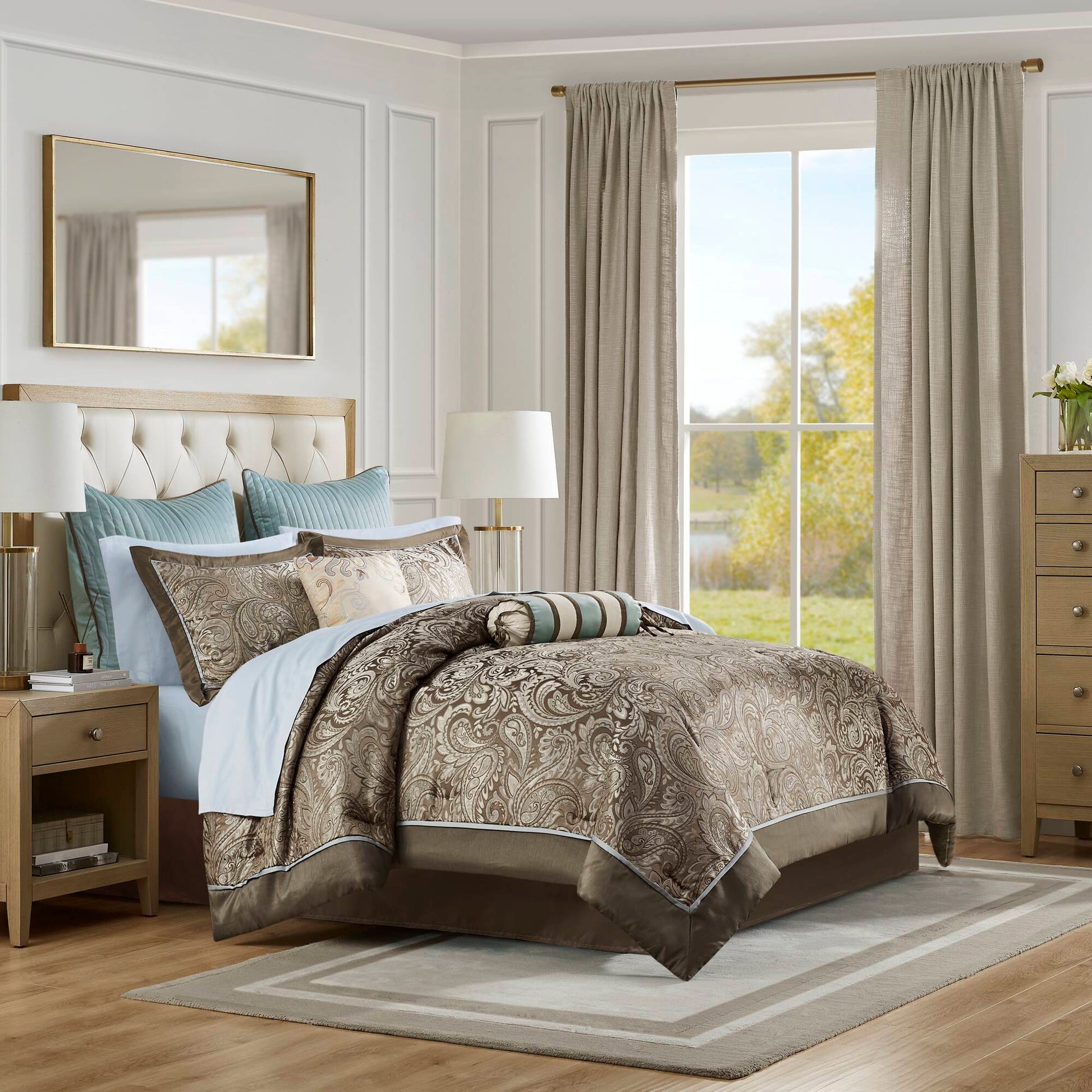 Aubrey - Queen 12 Piece Complete Bed Set - Blue / Brown