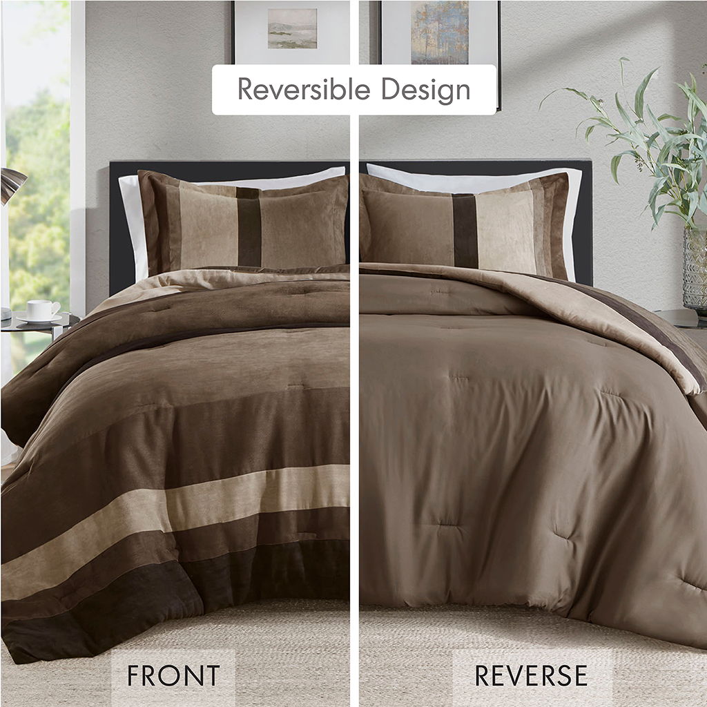 Boulder Stripe - King/California King Pieced Comforter Set - Brown
