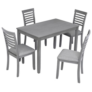5 Pieces Modern Dining Set, Rectangular Wooden Dining Table With 4 Upholstered Chairs