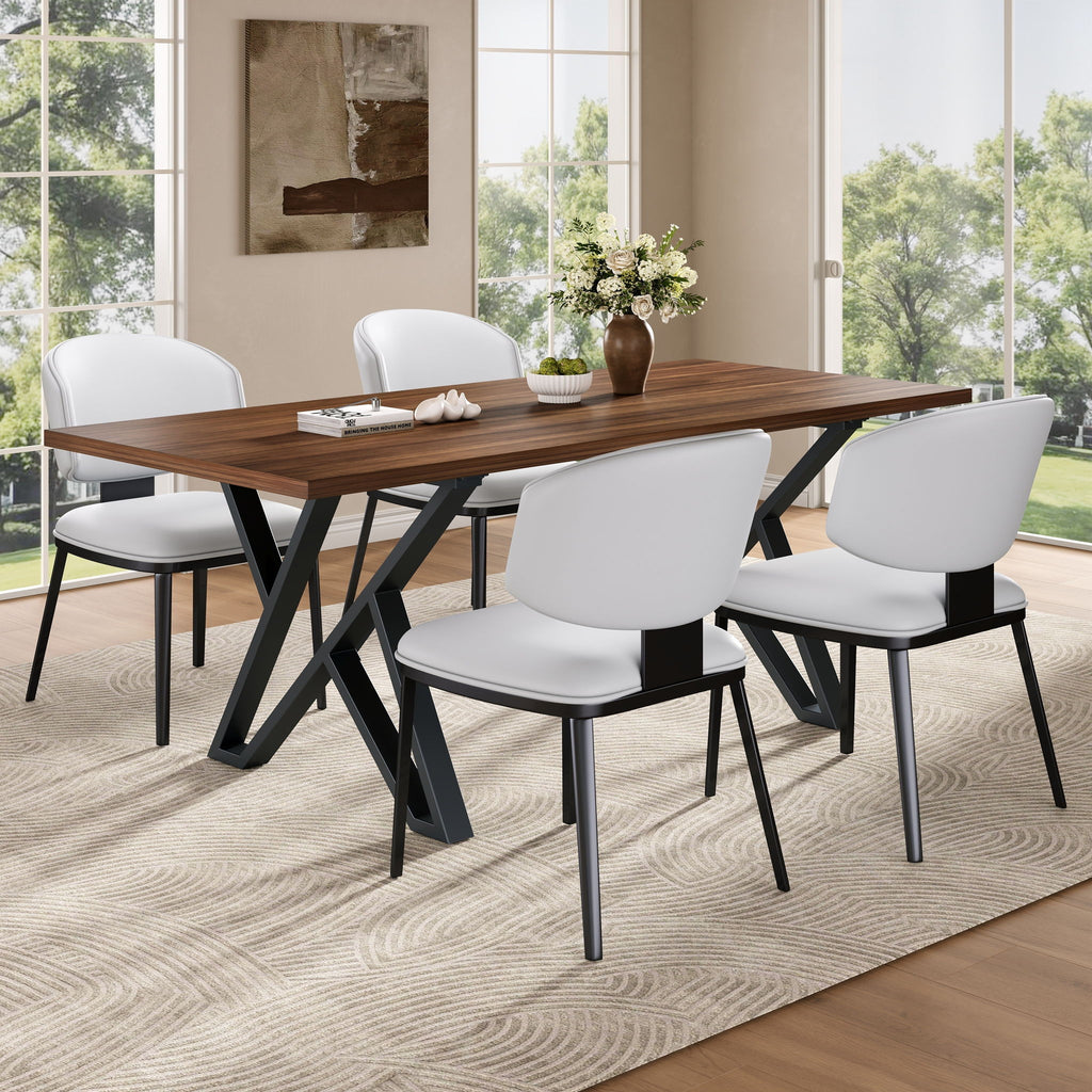 5 Pieces Modern Faux Leather And Metal Dining Set