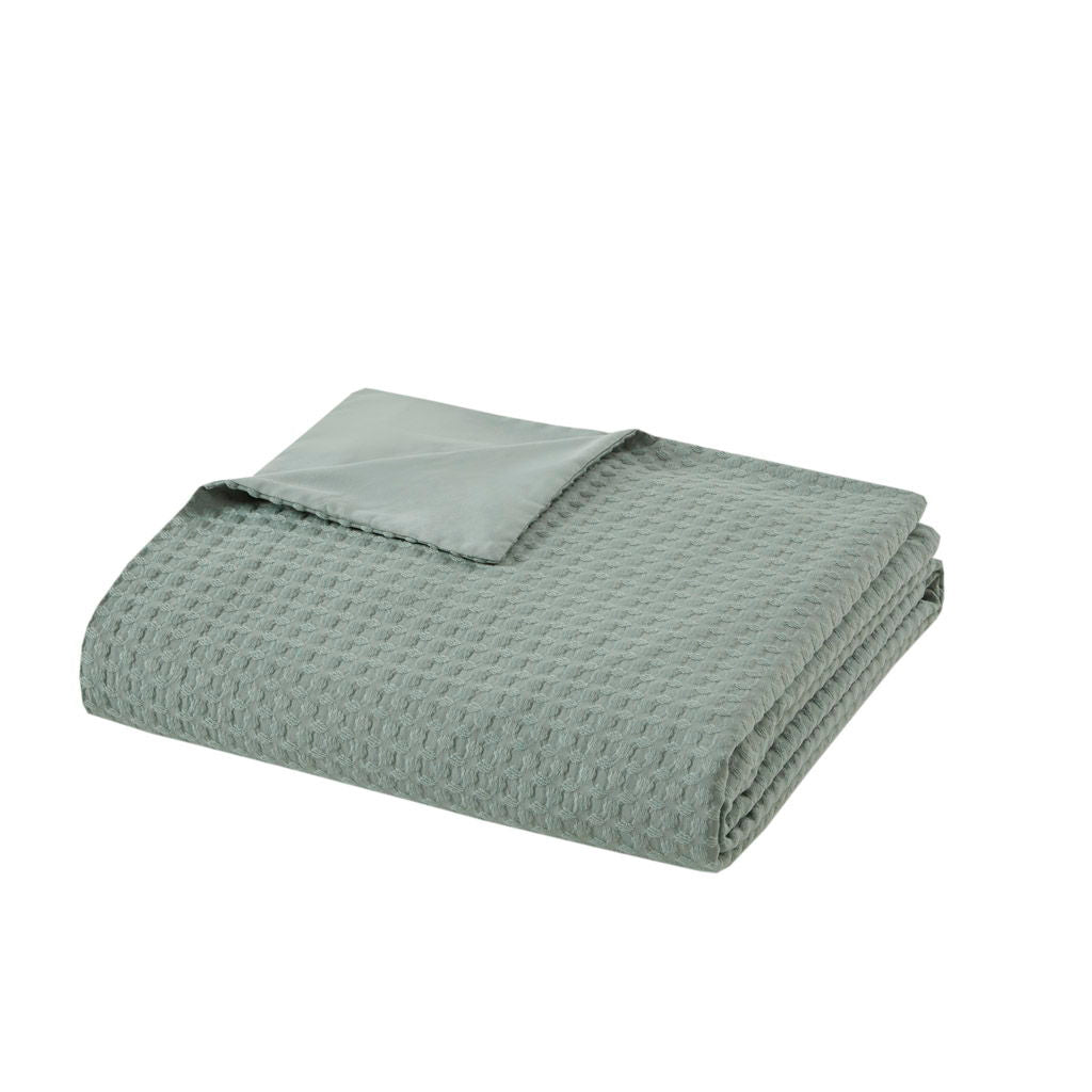 Mina - King/California King Waffle Weave Textured Comforter Set - Sage Green