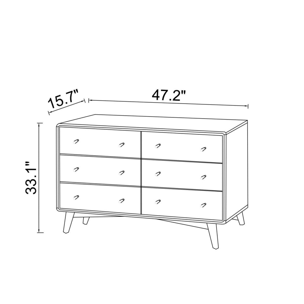 Dresser 6 Drawer - Dark Brown / White