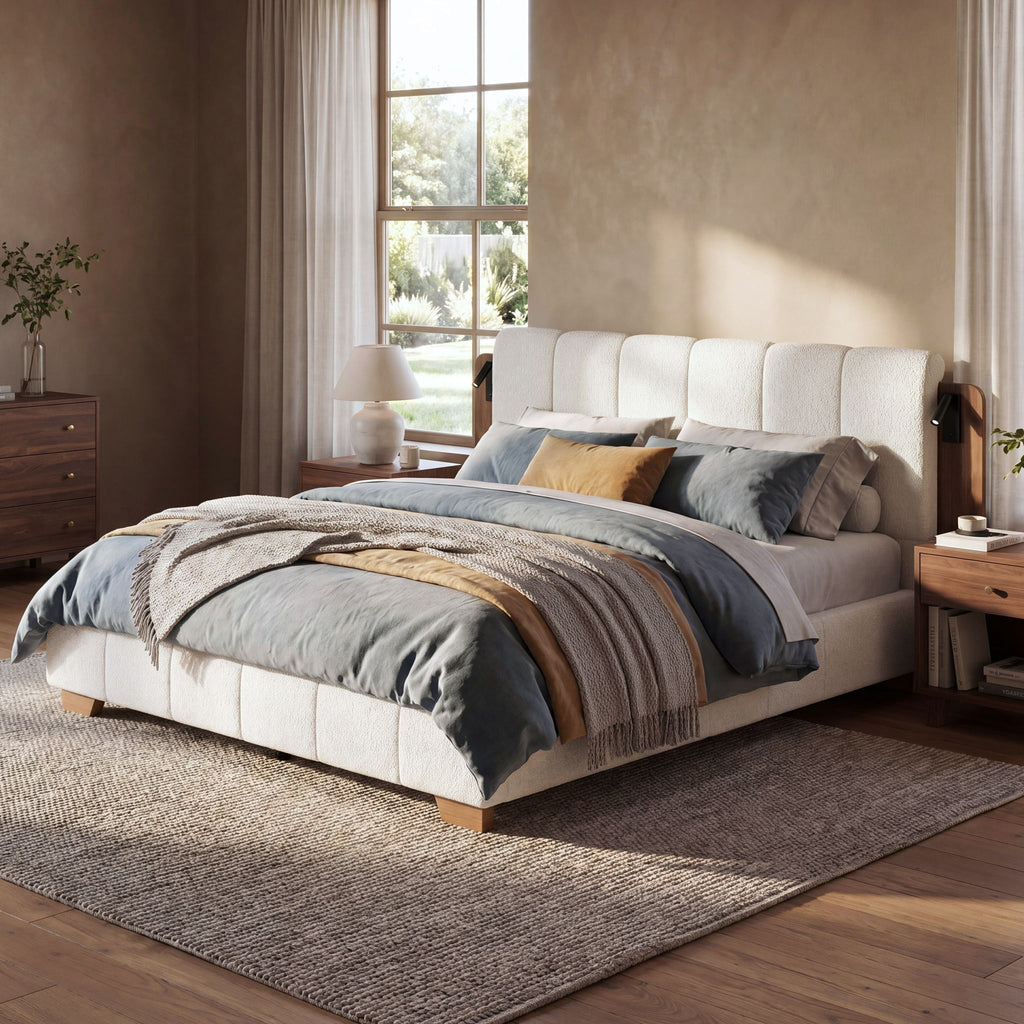Modern Upholstered Platform Bed Frame With Built-In Reading Lights