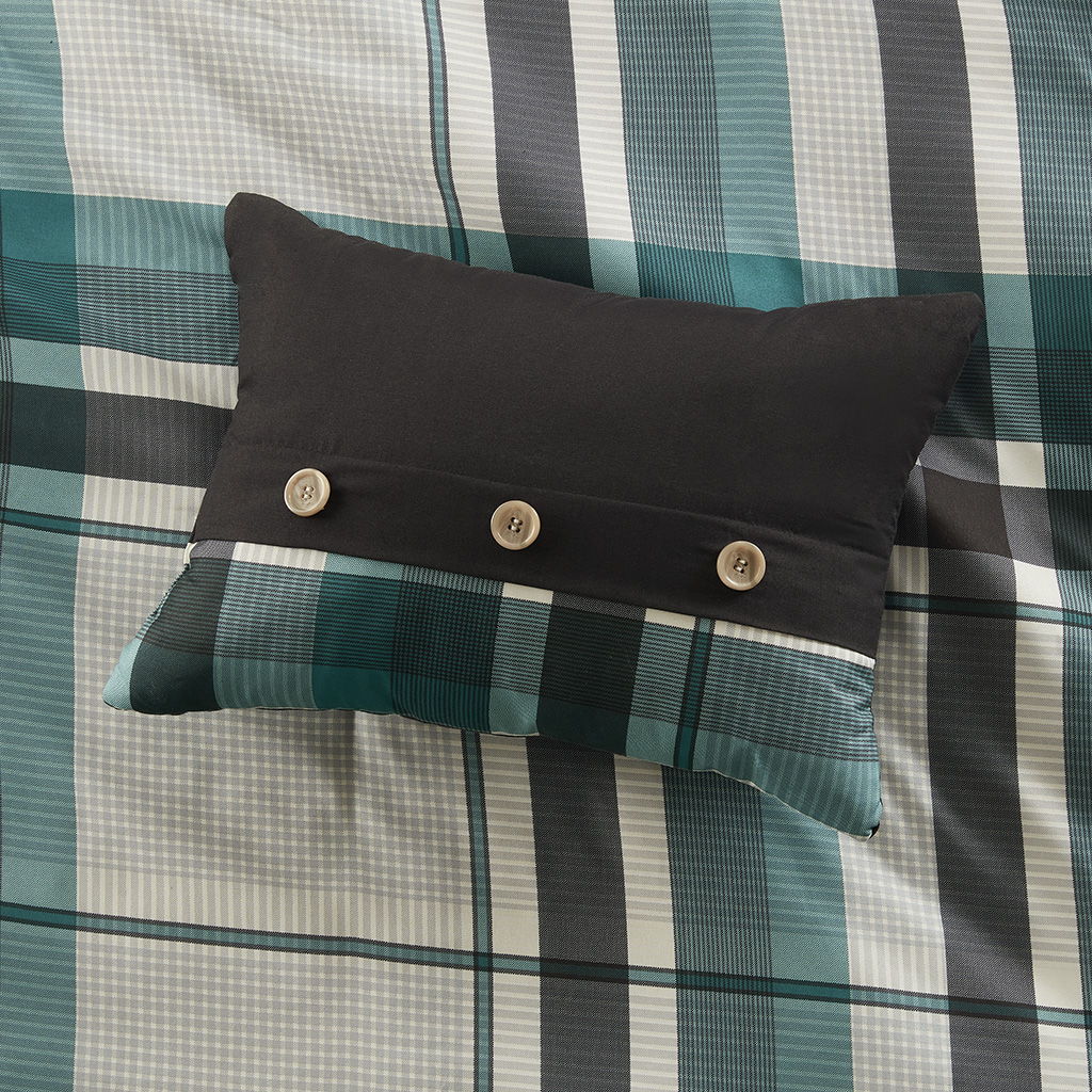 Robbie - 9 Piece Full Plaid Comforter Set With Bed Sheets - Teal / Black