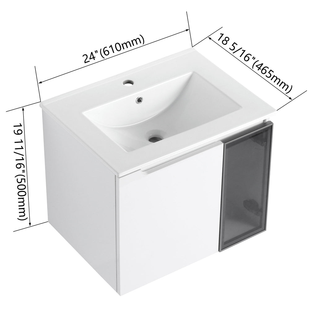 Wall Mounted Bathroom Vanity With Sink, 2 Soft Close Doors, Cabinet & Half Door