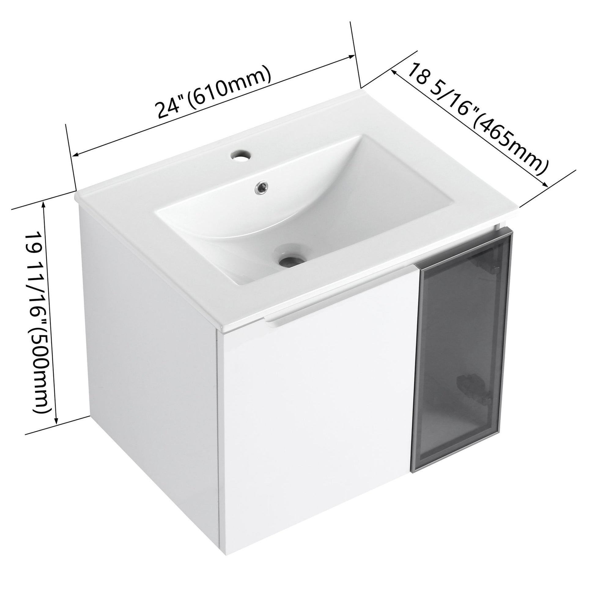 Wall Mounted Bathroom Vanity With Sink, 2 Soft Close Doors, Cabinet & Half Door