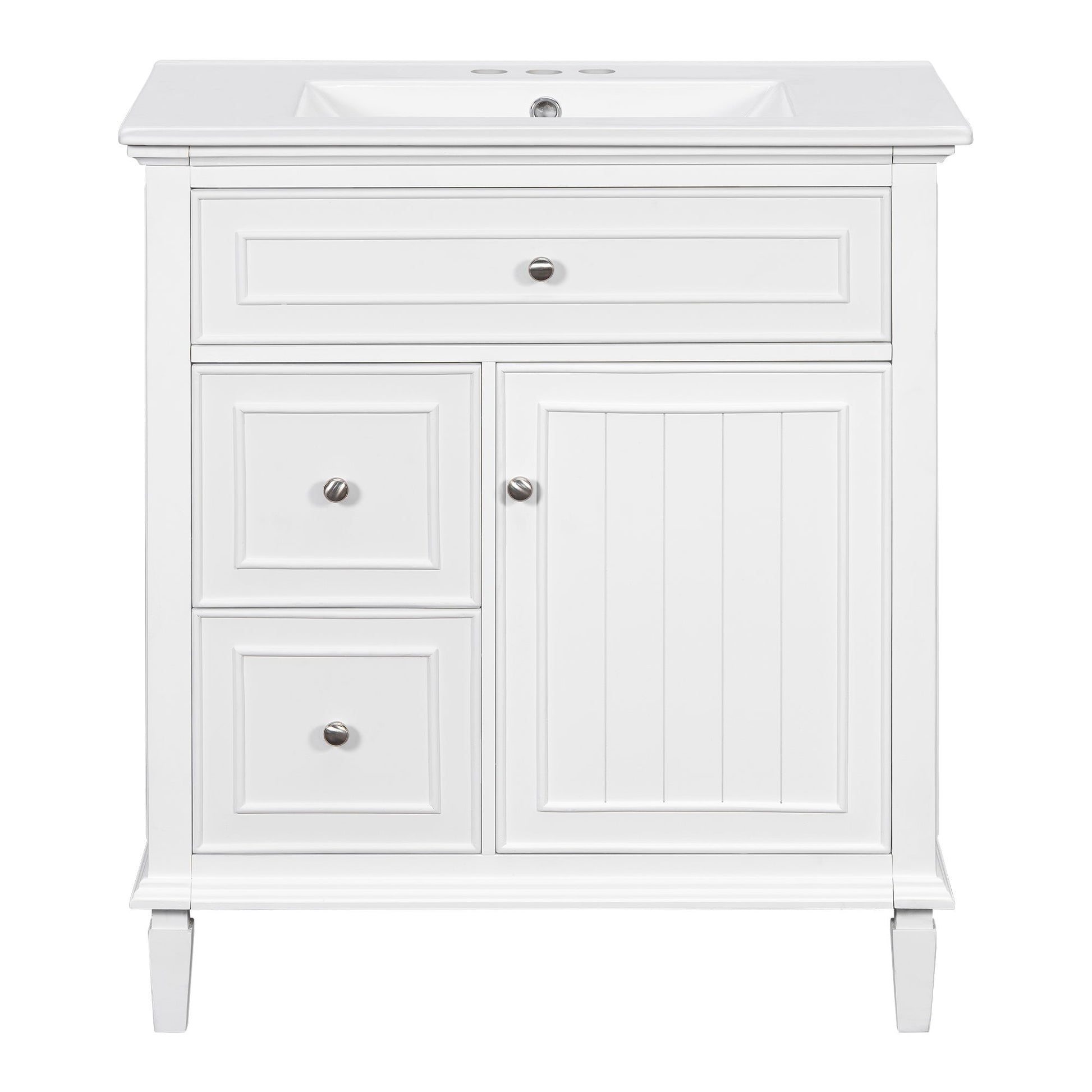 Modern Bathroom Vanity With Sink, Adjustable Shelf, Flip Drawer & 2 Drawers