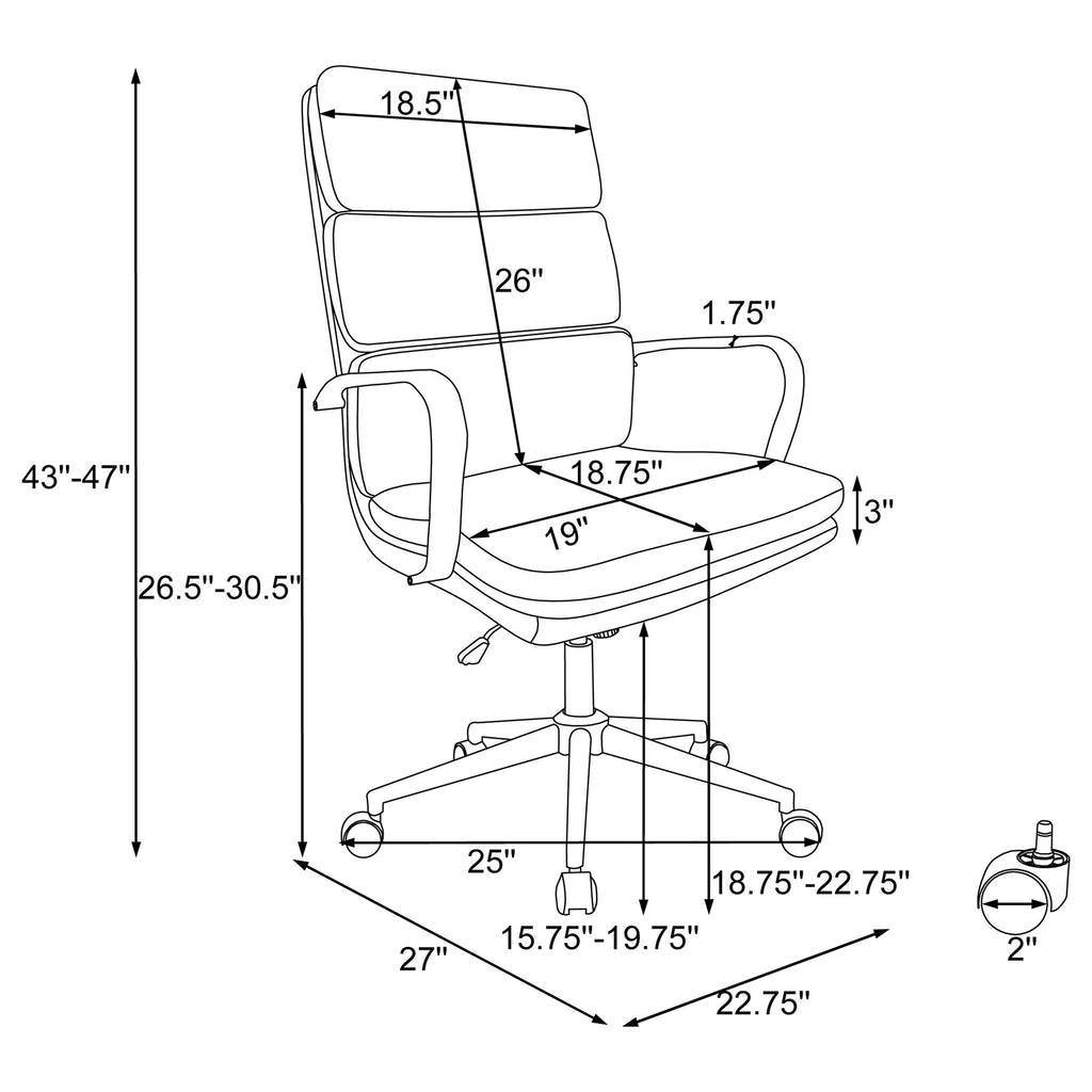 Upholstered Office Chair With Caster Wheels, Adjustable Height