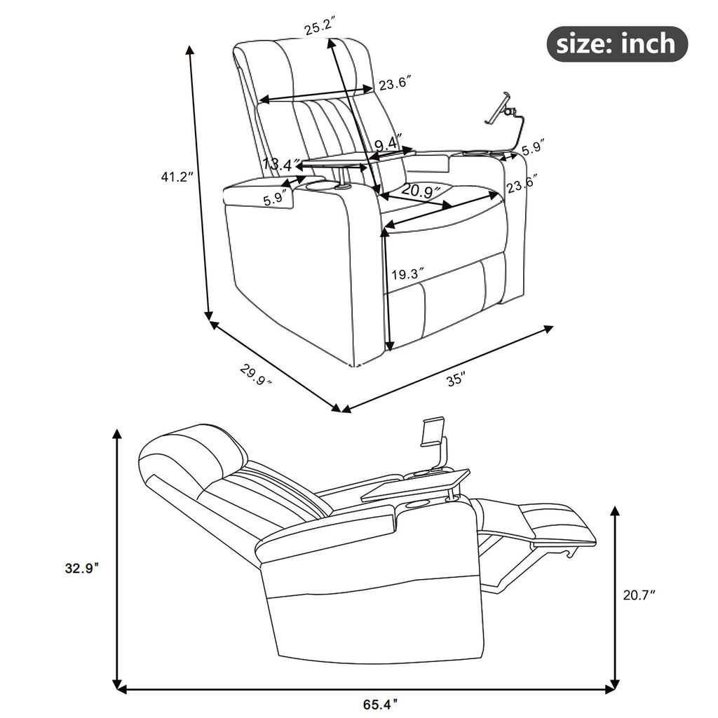 Power Recliner With Storage Arms, Cupholders, Swivel Tray Table And Cell Phone Stand - Brown