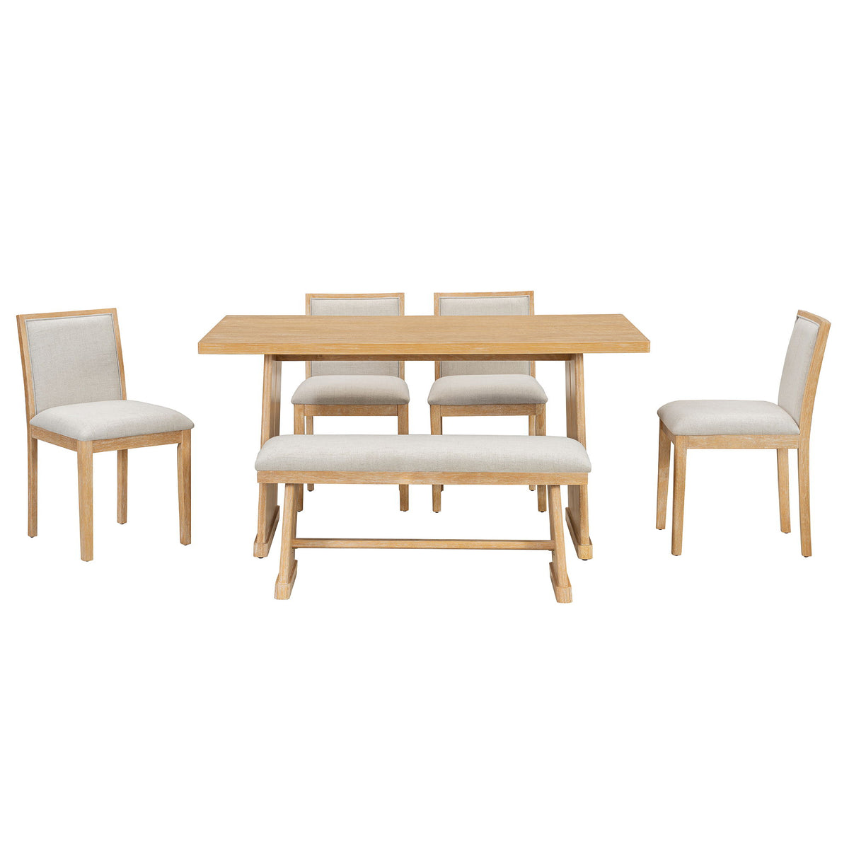 Dining Set With Rectangular Table, 4 Upholstered Chairs & 1 Padded Bench