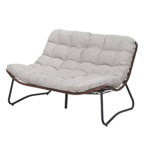 Patio Loveseat Sofa With Extra Thick Tufted Cushion - Brown