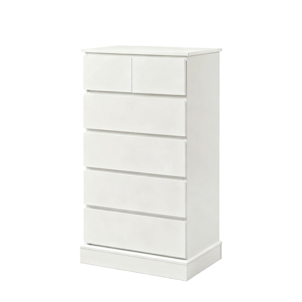6 Drawer Tall Dresser With Concealed Handles, Vertical Storage Cabinet For Bedroom - White