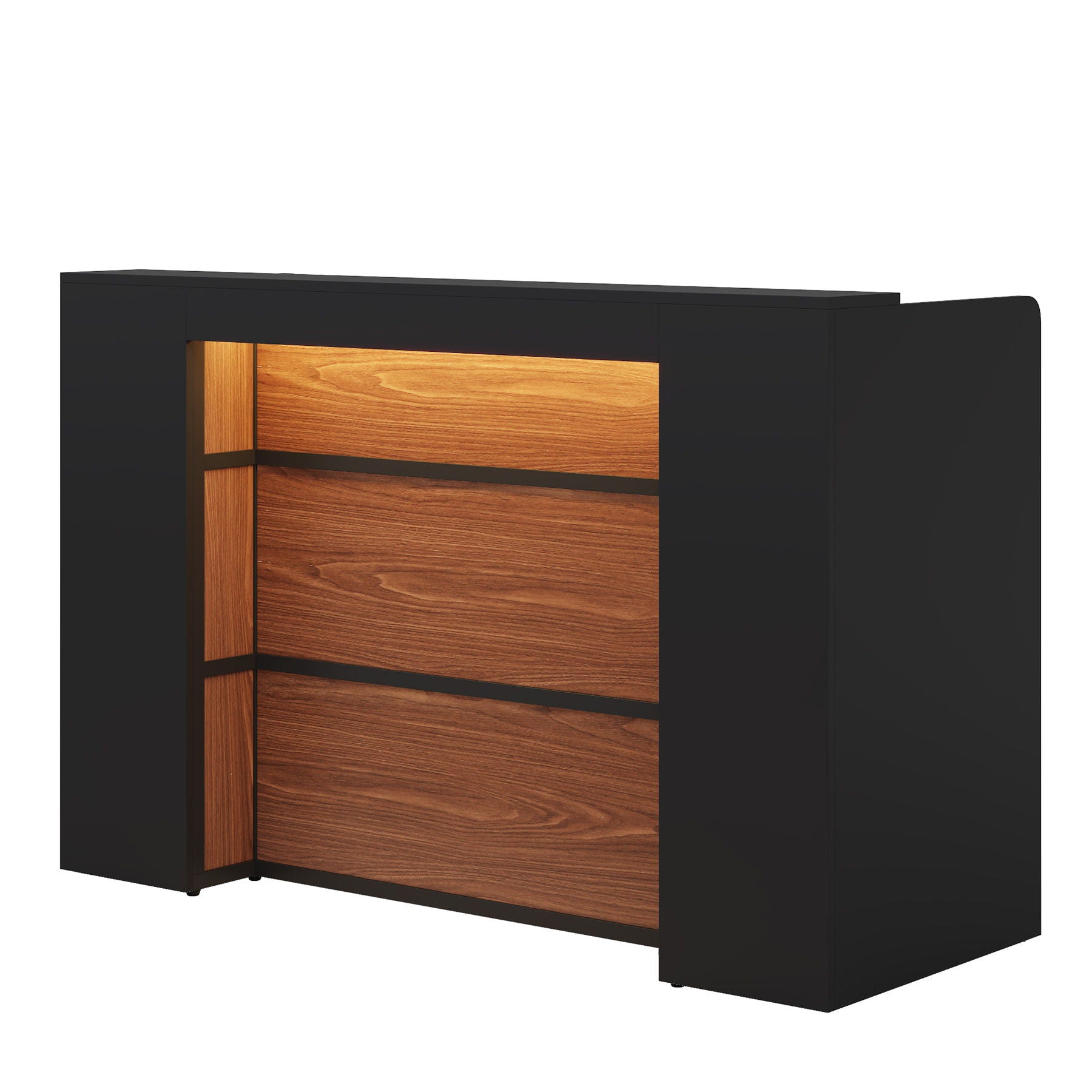 Reception Desk With LED Lights For Office - Black