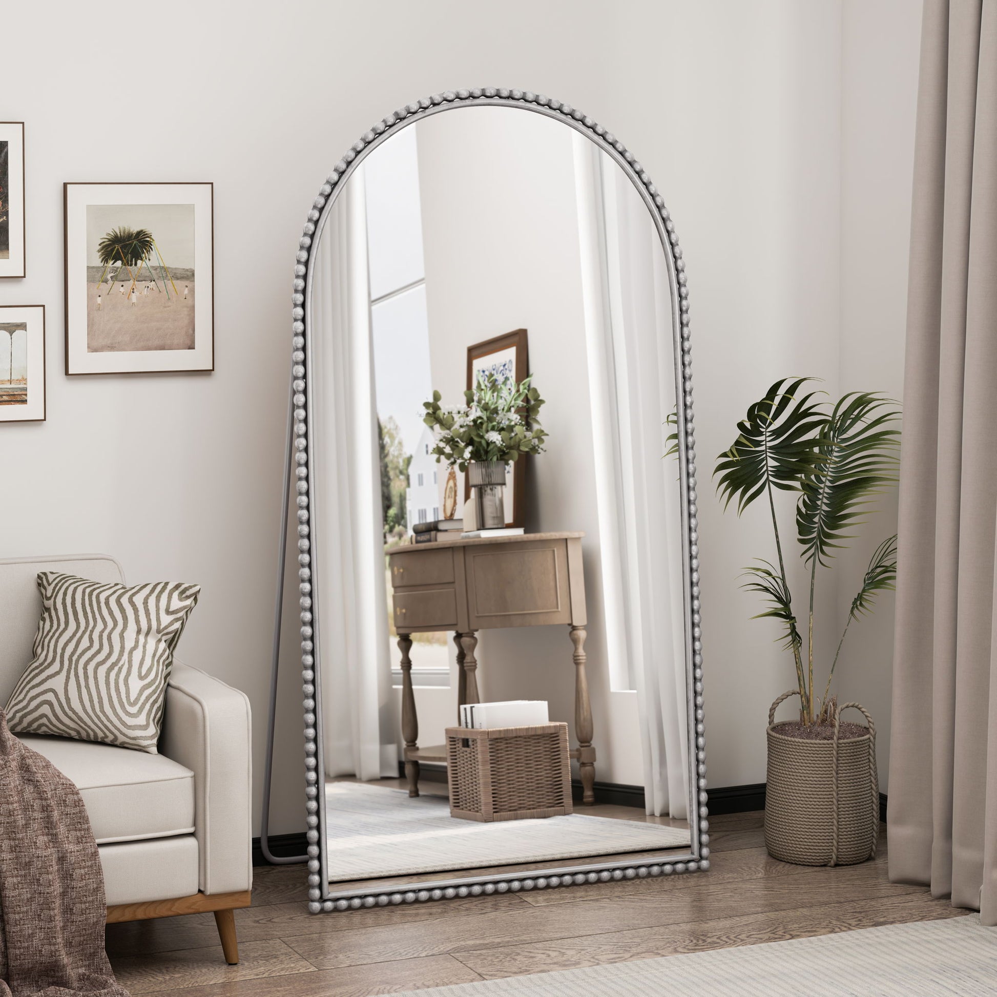Arch Retro Full Length Mirror With Supporting Feet - Silver