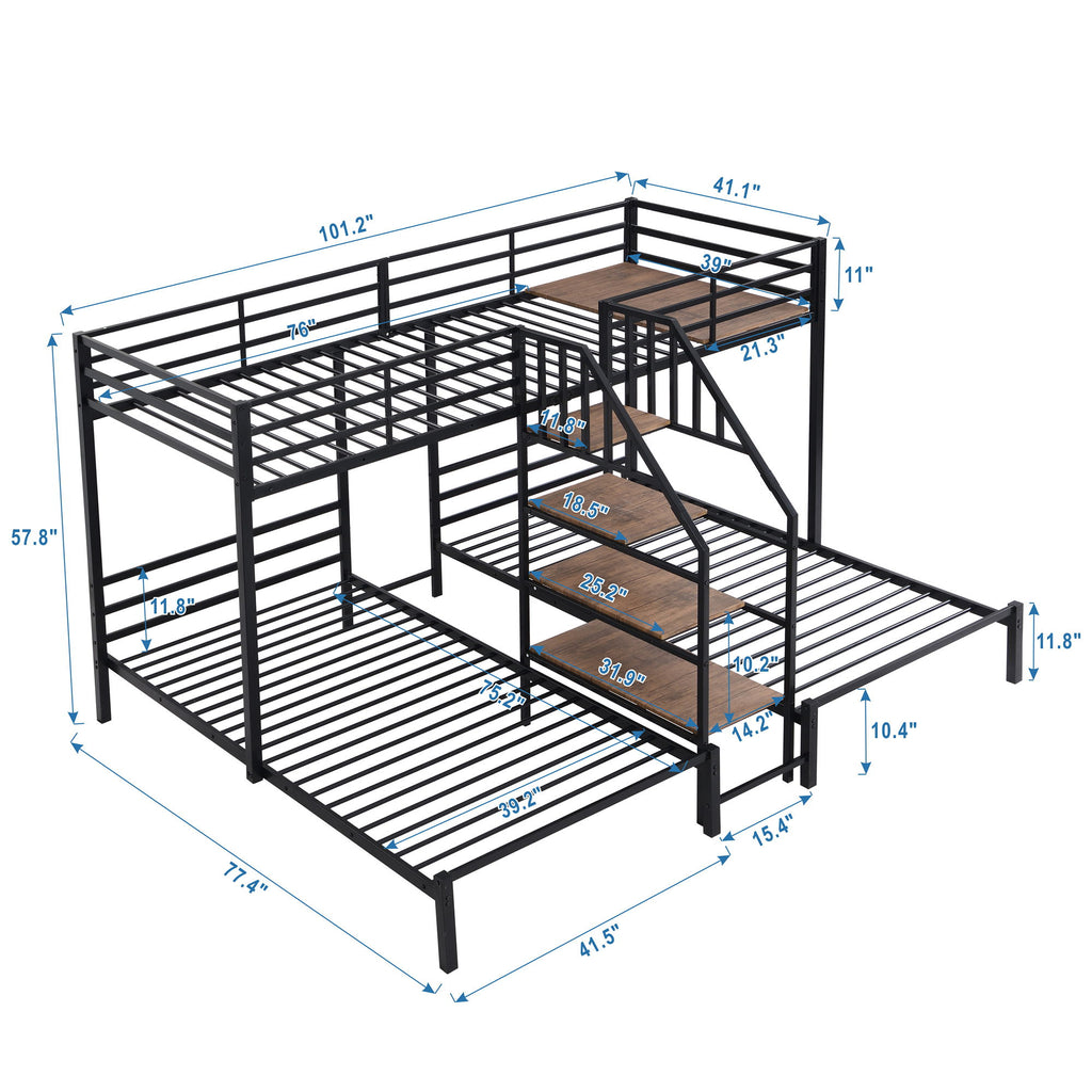 Metal Bunk Bed With Storage Shelves Staircase