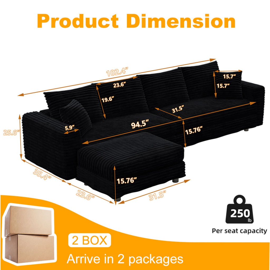 Deep Seat Convertible Sofa With Soft Pillows And Ottomans