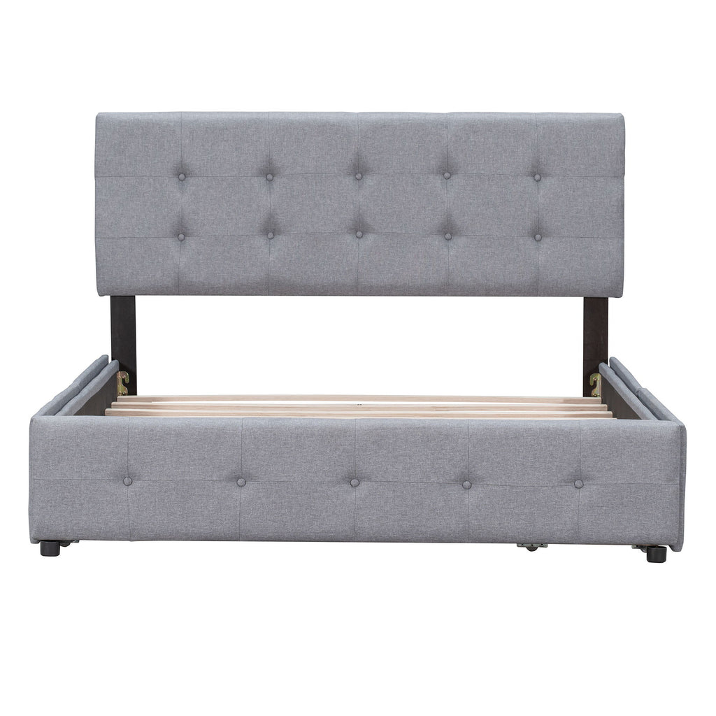 Upholstered Platform Bed With Classic Headboard And Drawers, No Box Spring Needed