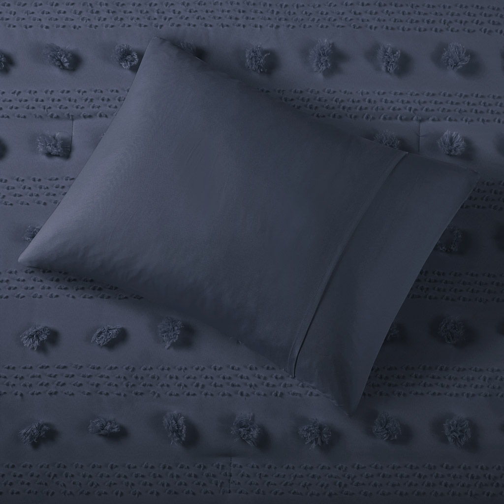 Lucy - Clip Jacquard King Comforter Set - Navy