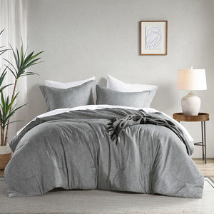 Camden - Full/Queen Chambray Print Solid Comforter Set - Gray